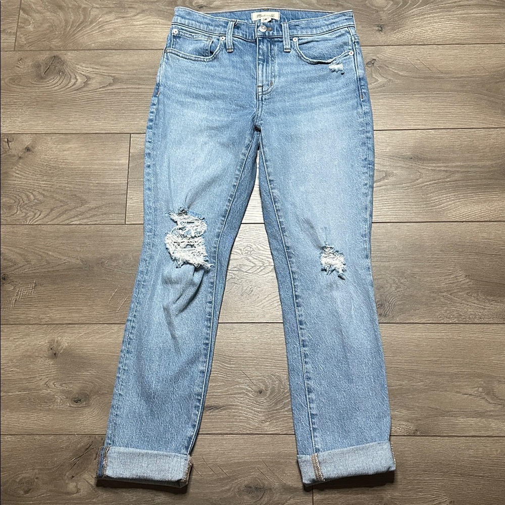 Madewell The Slim Boy Jean Mid Rise‎ Distressed Stretch Blue Jeans Size 26